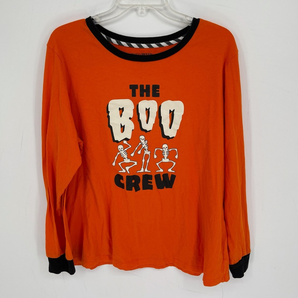 Halloween Family Pajamas Girl's Orange Boo Crew Skeleton Pajama Set Size XL 16